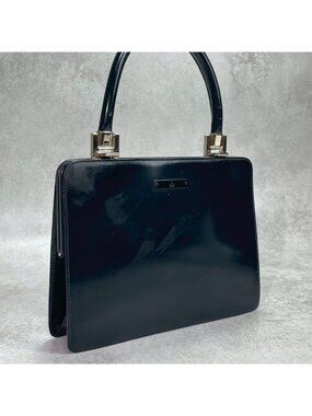 Gucci Handbag Black Gold Leather